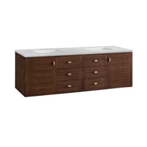 James Martin 670-V72-WLT-3AF Amberly 72 Inch Mid-Century Walnut Double Sink Vanity with 3 cm Arctic Fall Top