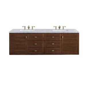 James Martin 670-V72-WLT-3CAR Amberly 72 Inch Mid-Century Walnut Double Sink Vanity with 3 cm Carrara Marble Top