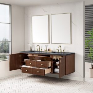 James Martin 670-V72-WLT-3CSP Amberly 72 Inch Mid-Century Walnut Double Sink Vanity with 3 cm Charcoal Soapstone Top