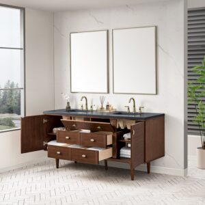 James Martin 670-V72-WLT-3CSP Amberly 72 Inch Mid-Century Walnut Double Sink Vanity with 3 cm Charcoal Soapstone Top