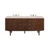 James Martin 670-V72-WLT-3EMR Amberly 72 Inch Mid-Century Walnut Double Sink Vanity with 3 cm Eternal Marfil Top