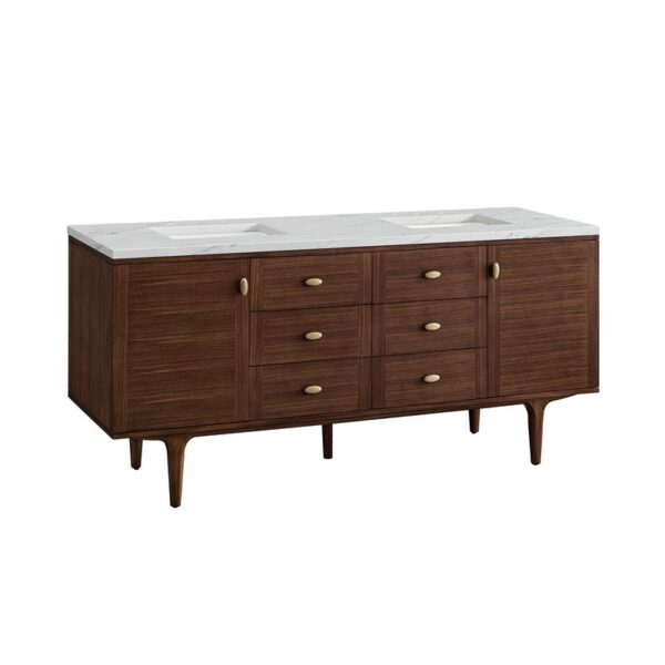 James Martin 670-V72-WLT-3ENC Amberly 72 Inch Mid-Century Walnut Double Sink Vanity with 3 cm Ethereal Noctis Top