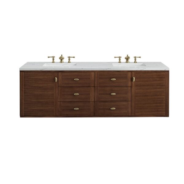 James Martin 670-V72-WLT-3ENC Amberly 72 Inch Mid-Century Walnut Double Sink Vanity with 3 cm Ethereal Noctis Top