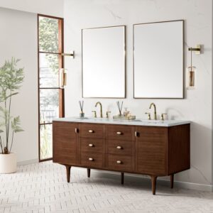 James Martin 670-V72-WLT-3ENC Amberly 72 Inch Mid-Century Walnut Double Sink Vanity with 3 cm Ethereal Noctis Top