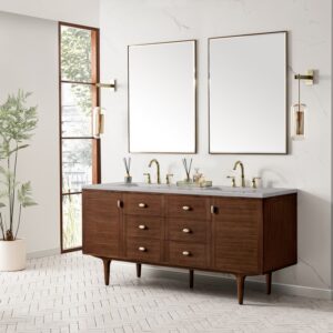 James Martin 670-V72-WLT-3ESR Amberly 72 Inch Mid-Century Walnut Double Sink Vanity with 3 cm Eternal Serena Top