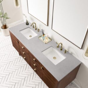 James Martin 670-V72-WLT-3ESR Amberly 72 Inch Mid-Century Walnut Double Sink Vanity with 3 cm Eternal Serena Top