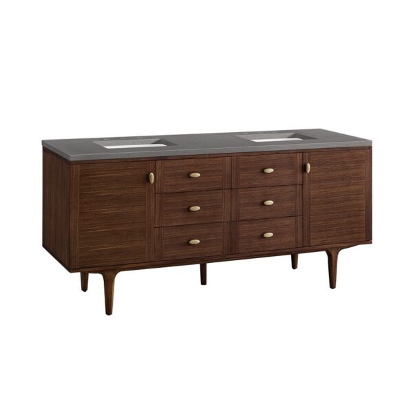 James Martin 670-V72-WLT-3GEX Amberly 72 Inch Mid-Century Walnut Double Sink Vanity with 3 cm Grey Expo Top