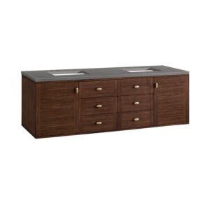 James Martin 670-V72-WLT-3GEX Amberly 72 Inch Mid-Century Walnut Double Sink Vanity with 3 cm Grey Expo Top