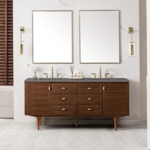 James Martin 670-V72-WLT-3GEX Amberly 72 Inch Mid-Century Walnut Double Sink Vanity with 3 cm Grey Expo Top