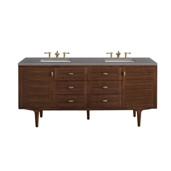 James Martin 670-V72-WLT-3GEX Amberly 72 Inch Mid-Century Walnut Double Sink Vanity with 3 cm Grey Expo Top