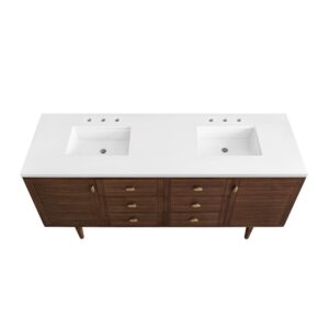 James Martin 670-V72-WLT-3WZ Amberly 72 Inch Double Vanity in Mid-Century Walnut with 3cm White Zeus Top