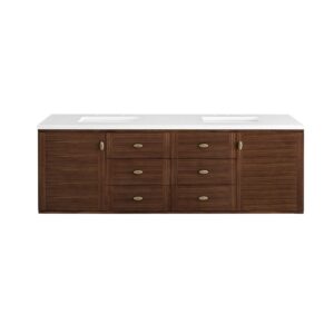 James Martin 670-V72-WLT-3WZ Amberly 72 Inch Double Vanity in Mid-Century Walnut with 3cm White Zeus Top