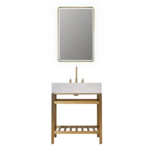 Altair 68030-AWAP Merano 30 Inch Single Stainless Steel Vanity Console with Aosta White Stone Countertop