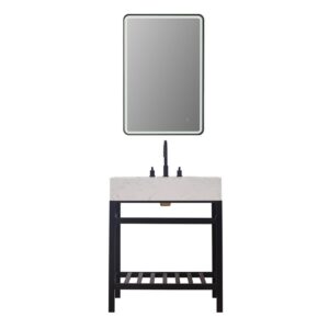 Altair 68030-AWAP-NM Merano 30 Inch Single Stainless Steel Vanity Console with Aosta White Stone Countertop without Mirror