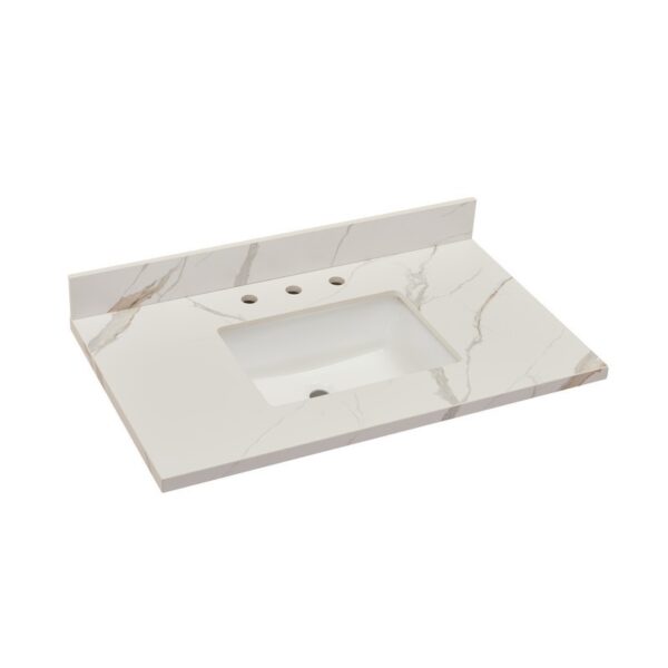 Altair 69037-CTP-CW Eivissa 37 Inch Stone effects Vanity Top in Calacatta White with White Sink