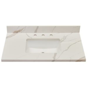 Altair 69037-CTP-CW Eivissa 37 Inch Stone effects Vanity Top in Calacatta White with White Sink