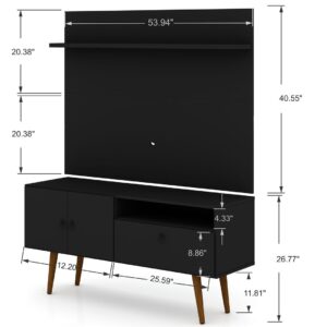 Manhattan Comfort Tribeca 53.94 Mid-Century Modern TV Stand and Panel with Media and Display Shelves in Black