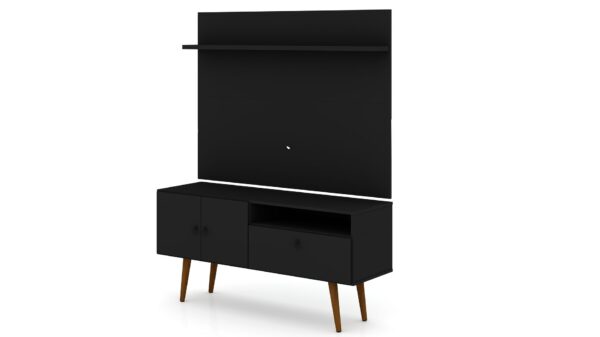 Manhattan Comfort Tribeca 53.94 Mid-Century Modern TV Stand and Panel with Media and Display Shelves in Black