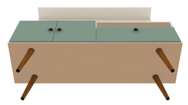 Manhattan Comfort Tribeca 53.94 Mid-Century Modern TV Stand and Panel with Media and Display Shelves in Off White and Green Mint