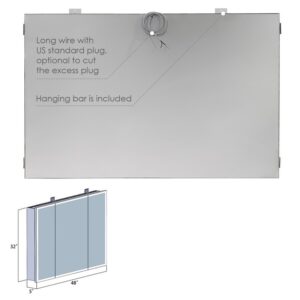 Altair 759048-LED-MC Carsoli 48 Inch Rectangle Frameless Surface-Mount or Recessed LED Lighted Bathroom Medicine Cabinet