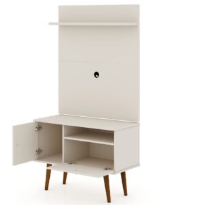 Manhattan Comfort Tribeca 35.43 Mid-Century Modern TV Stand and Panel with Media and Display Shelves in Off White