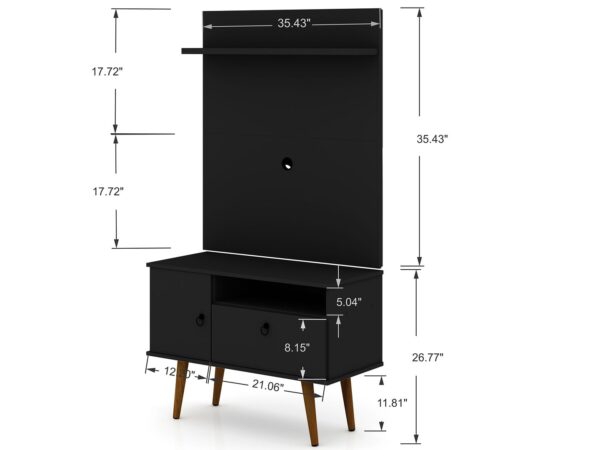 Manhattan Comfort Tribeca 35.43 Mid-Century Modern TV Stand and Panel with Media and Display Shelves in Black