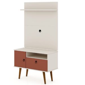 Manhattan Comfort Tribeca 35.43 Mid-Century Modern TV Stand and Panel with Media and Display Shelves in Off White and Terra Orange Pink