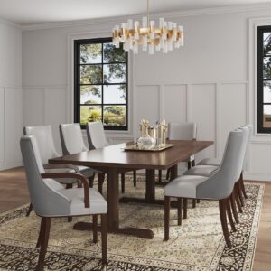 Manhattan Comfort Shubert 8-Piece Modern Faux Leather and Velvet Dining Chair Set in Light Grey