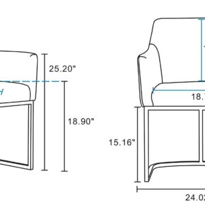 Manhattan Comfort Modern Serena 8 Piece Dining Set Upholstered in Leatherette with Steel Legs in Light Grey