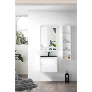 James Martin 801V23.6GWCHB Milan 23.6 Inch Single Vanity Cabinet in Glossy White with Charcoal Black Composite Top