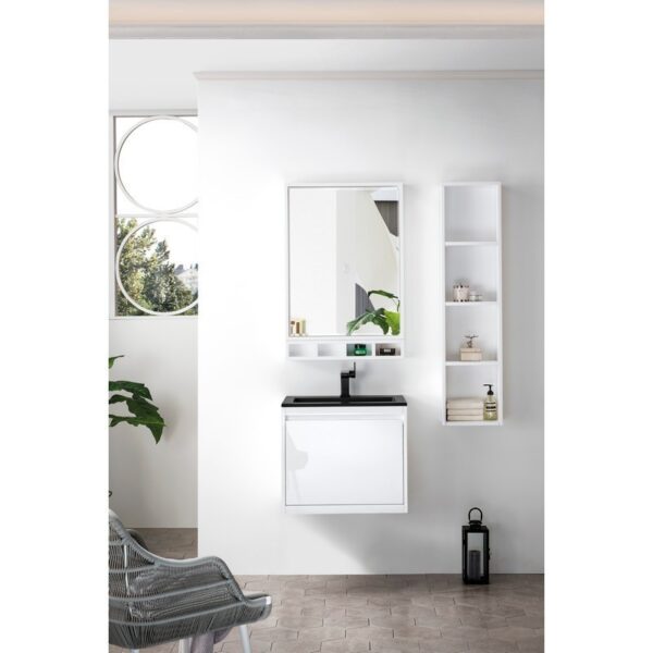 James Martin 801V23.6GWCHB Milan 23.6 Inch Single Vanity Cabinet in Glossy White with Charcoal Black Composite Top