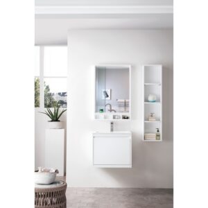 James Martin 801V23.6GWGW Milan 23.6 Inch Single Vanity Cabinet in Glossy White with Glossy White Composite Top