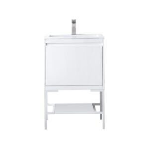 James Martin 801V23.6GWGWGW Milan 23.6 Inch Single Vanity Cabinet in Glossy White and Glossy White with Glossy White Composite Top