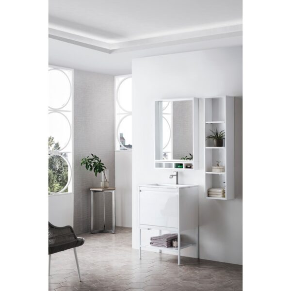 James Martin 801V23.6GWGWGW Milan 23.6 Inch Single Vanity Cabinet in Glossy White and Glossy White with Glossy White Composite Top