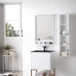 James Martin 801V23.6GWRGDCHB Milan 23 5/8 Inch Single Vanity Cabinet with Charcoal Black Composite Top - Glossy White