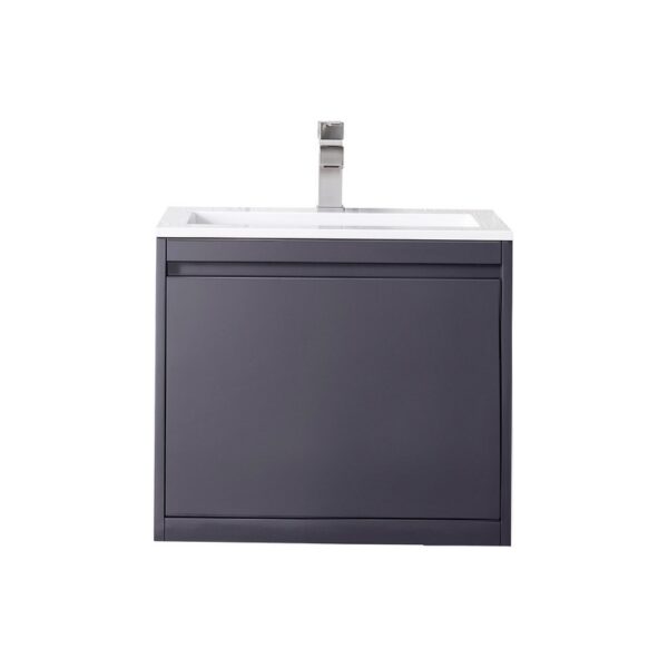 James Martin 801V23.6MGGGW Milan 23.6 Inch Single Vanity Cabinet in Modern Grey Glossy with Glossy White Composite Top