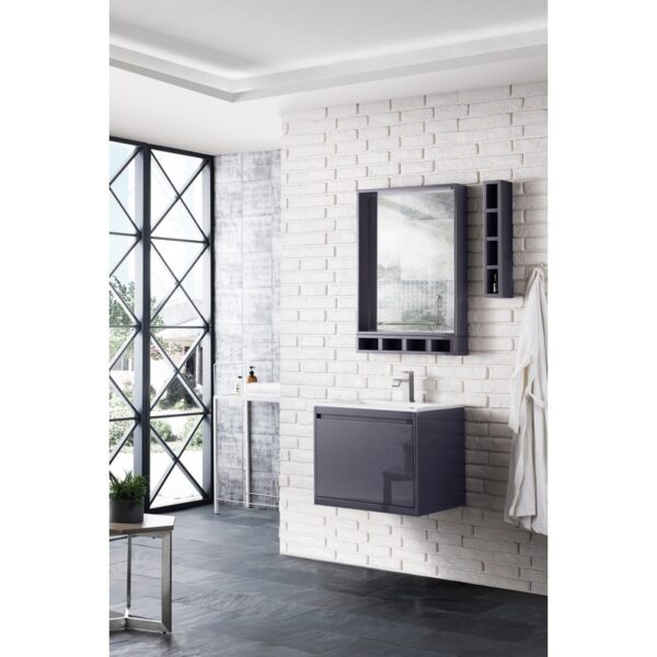 James Martin 801V23.6MGGGW Milan 23.6 Inch Single Vanity Cabinet in Modern Grey Glossy with Glossy White Composite Top