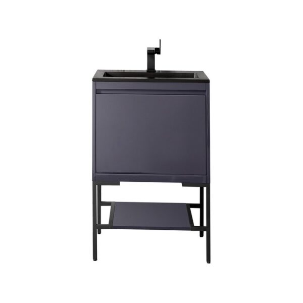 James Martin 801V23.6MGGMBKCHB Milan 23.6 Inch Single Vanity Cabinet in Modern Grey Glossy and Matte Black with Charcoal Black Composite Top