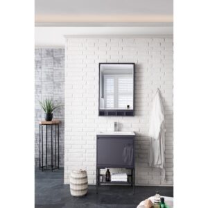 James Martin 801V23.6MGGMBKGW Milan 23.6 Inch Single Vanity Cabinet in Modern Grey Glossy and Matte Black with Glossy White Composite Top