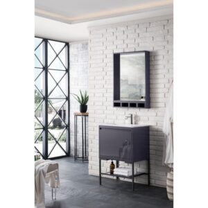 James Martin 801V23.6MGGMBKGW Milan 23.6 Inch Single Vanity Cabinet in Modern Grey Glossy and Matte Black with Glossy White Composite Top