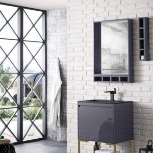 James Martin 801V23.6MGGRGDCHB Milan 23 5/8 Inch Single Vanity Cabinet with Charcoal Black Composite Top - Modern Grey Glossy