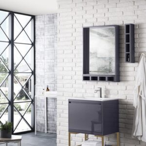 James Martin 801V23.6MGGRGDGW Milan 23 5/8 Inch Single Vanity Cabinet with Glossy White Composite Top - Modern Grey Glossy