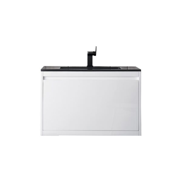 James Martin 801V31.5GWCHB Milan 31.5 Inch Single Vanity Cabinet in Glossy White with Charcoal Black Composite Top