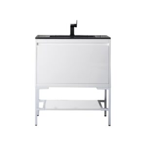 James Martin 801V31.5GWGWCHB Milan 31.5 Inch Single Vanity Cabinet in Glossy White and Glossy White with Charcoal Black Composite Top