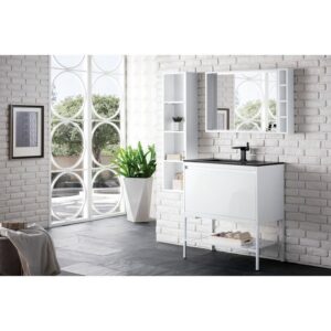 James Martin 801V31.5GWGWCHB Milan 31.5 Inch Single Vanity Cabinet in Glossy White and Glossy White with Charcoal Black Composite Top