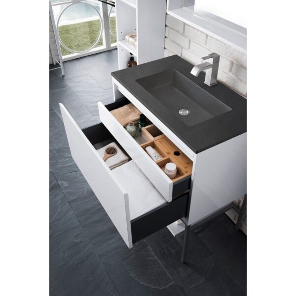 James Martin 801V31.5GWMBKCHB Milan 31.5 Inch Single Vanity Cabinet in Glossy White and Matte Black with Charcoal Black Composite Top