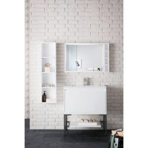 James Martin 801V31.5GWMBKGW Milan 31.5 Inch Single Vanity Cabinet in Glossy White and Matte Black with Glossy White Composite Top