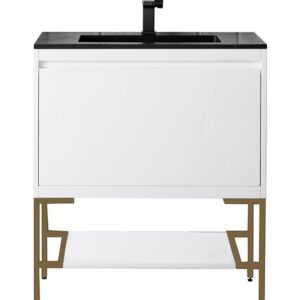 James Martin 801V31.5GWRGDCHB Milan 31 1/2 Inch Single Vanity Cabinet with Charcoal Black Composite Top - Glossy White