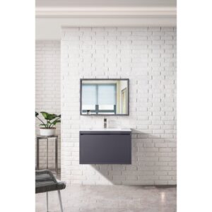 James Martin 801V31.5MGGGW Milan 31.5 Inch Single Vanity Cabinet in Modern Grey Glossy with Glossy White Composite Top