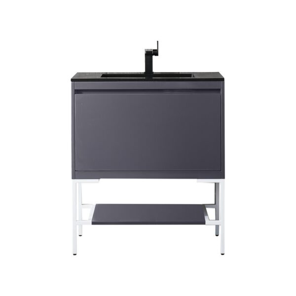 James Martin 801V31.5MGGGWCHB Milan 31.5 Inch Single Vanity Cabinet in Modern Grey Glossy and Glossy White with Charcoal Black Composite Top